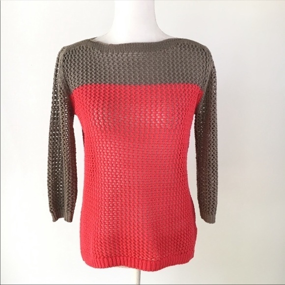 Apt. 9 colorblock coral gray sweater open weave XS - Picture 2 of 8